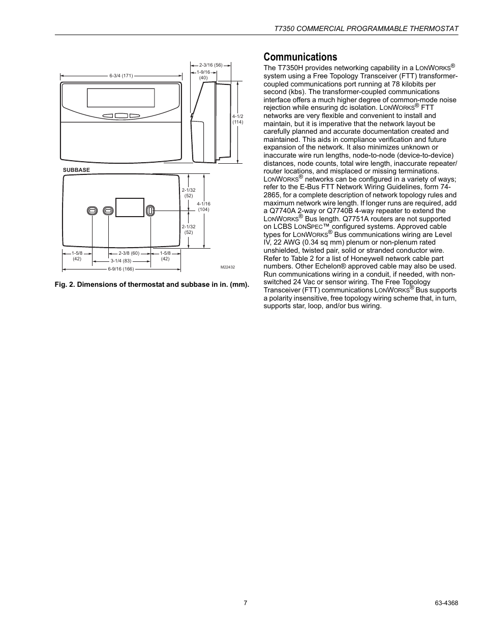 Communications | Honeywell COMMERCIAL PROGRAMMABLE T7350 User Manual | Page 7 / 44