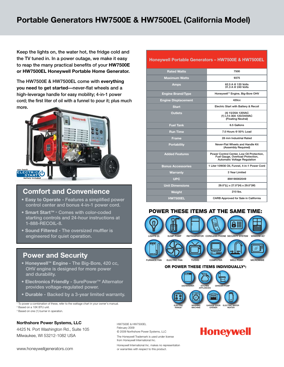 Honeywell HW7500E User Manual | 1 page