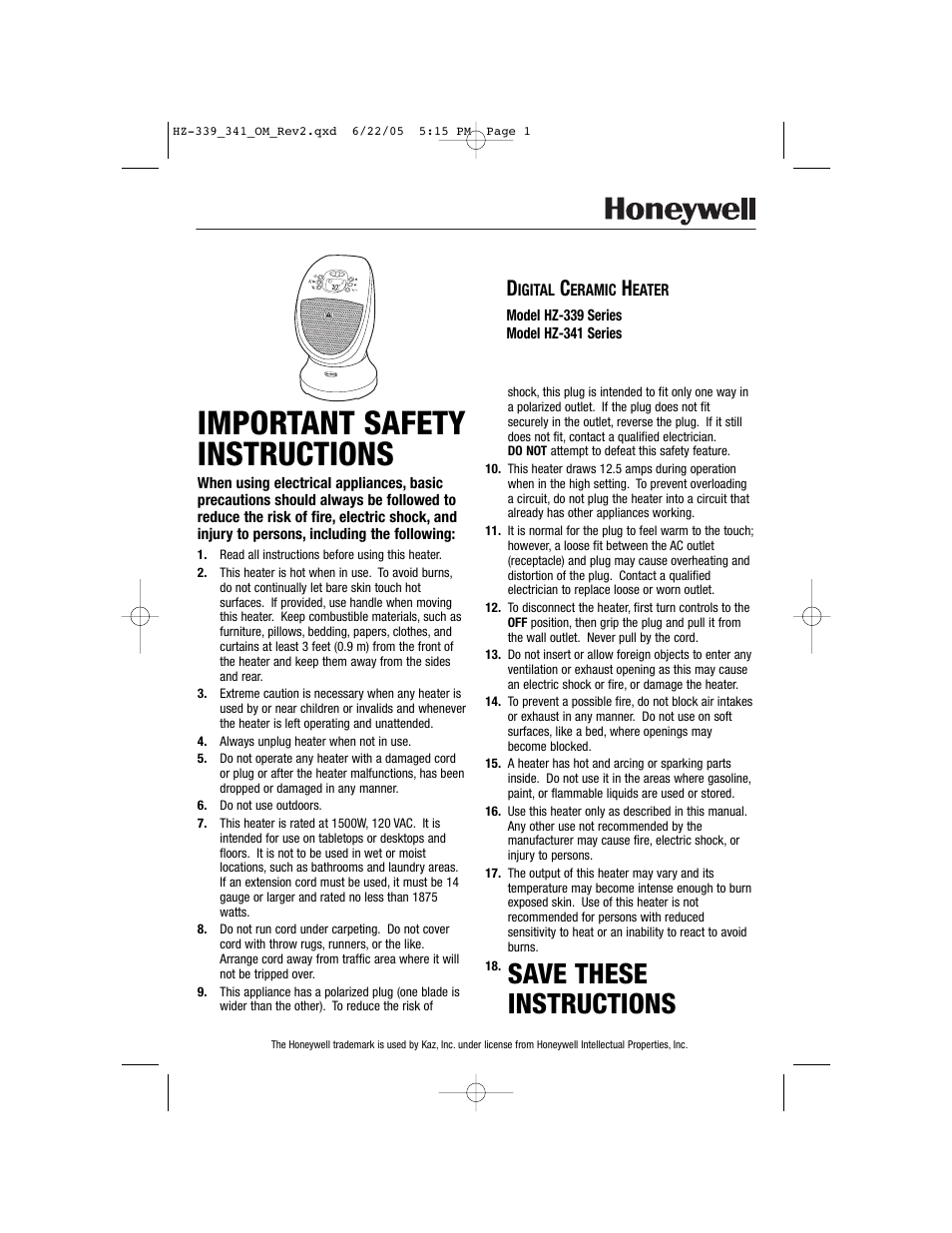 Honeywell HZ-341 User Manual | 19 pages