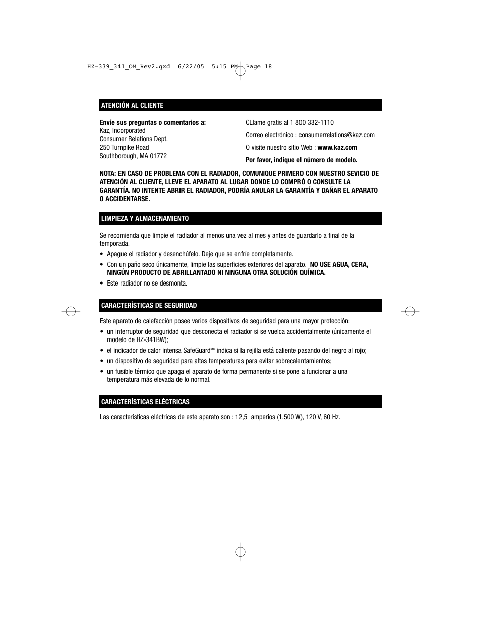 Honeywell HZ-341 User Manual | Page 18 / 19