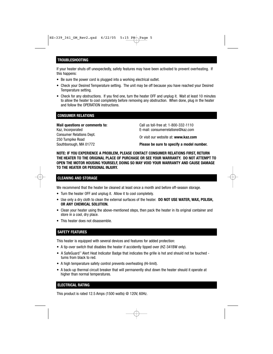Honeywell HZ-341 User Manual | Page 5 / 19