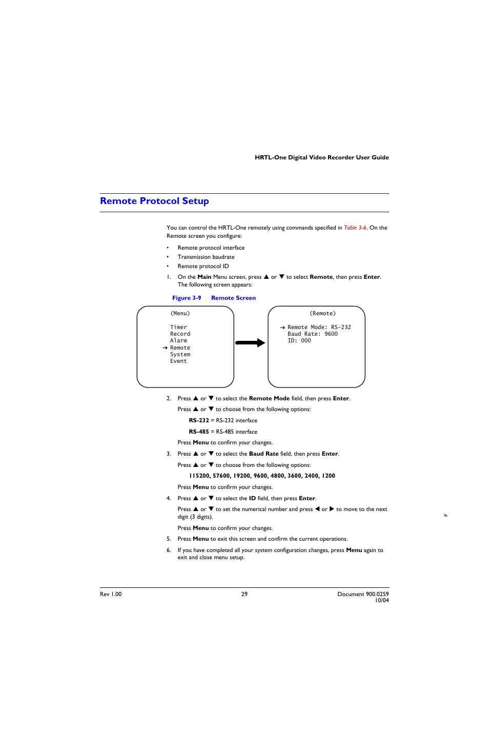 Remote protocol setup, Figure 3-9, Remote screen | Honeywell HRTL-One User Manual | Page 39 / 62