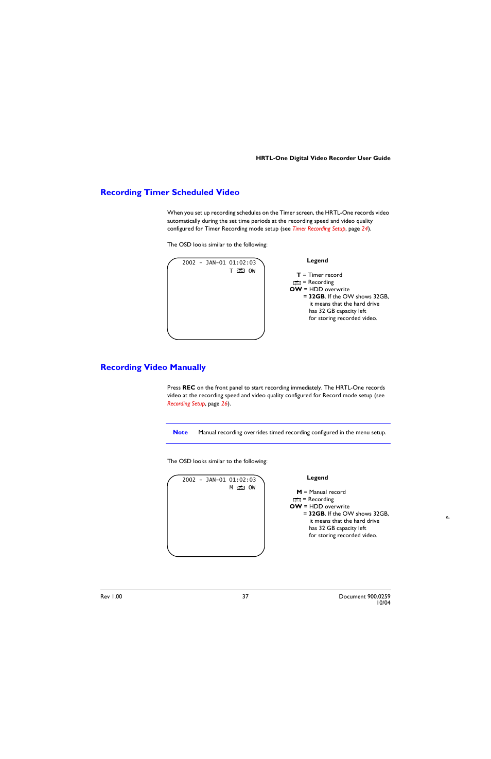 Recording timer scheduled video, Recording video manually | Honeywell HRTL-One User Manual | Page 46 / 62