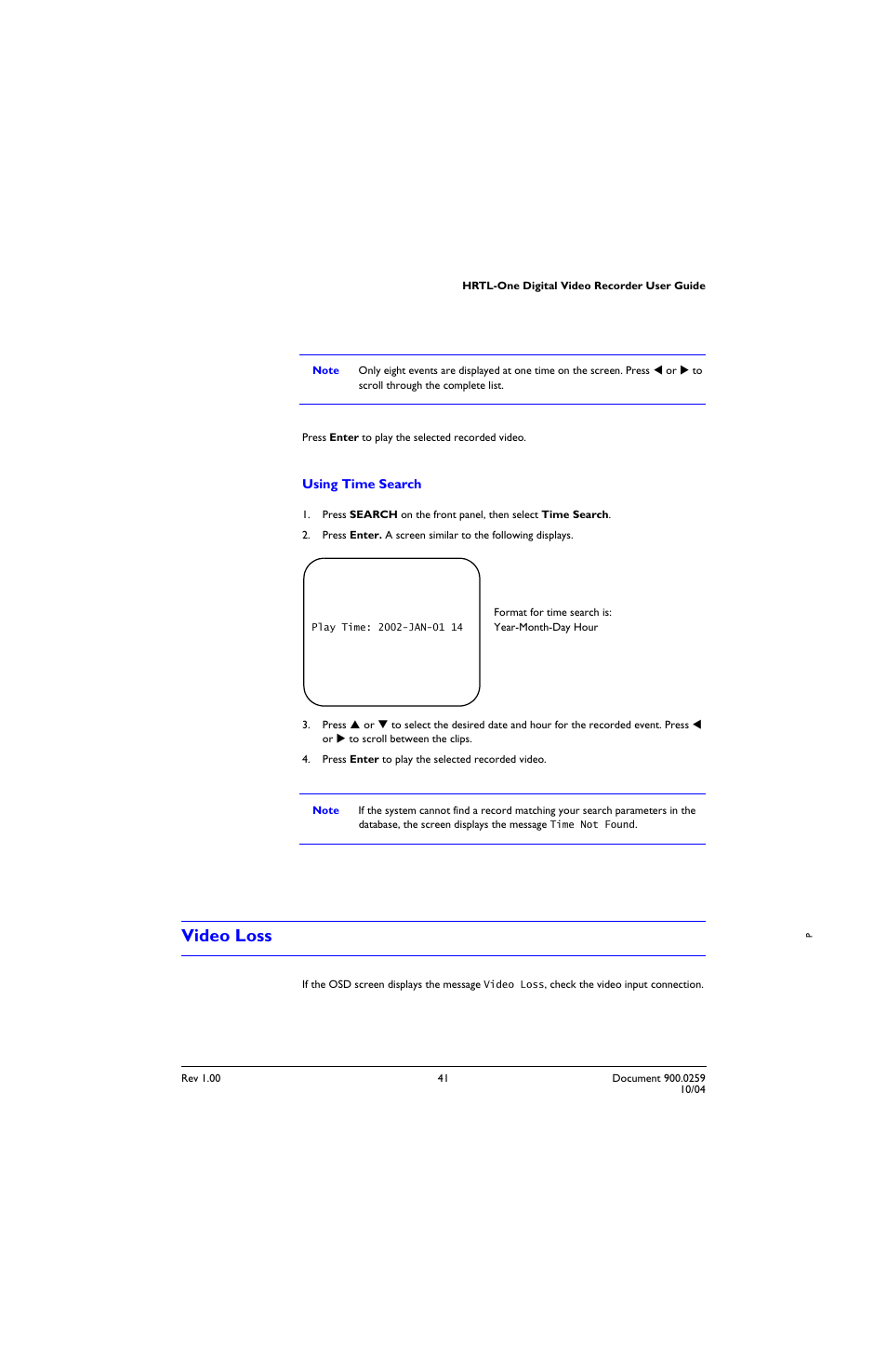 Video loss | Honeywell HRTL-One User Manual | Page 50 / 62