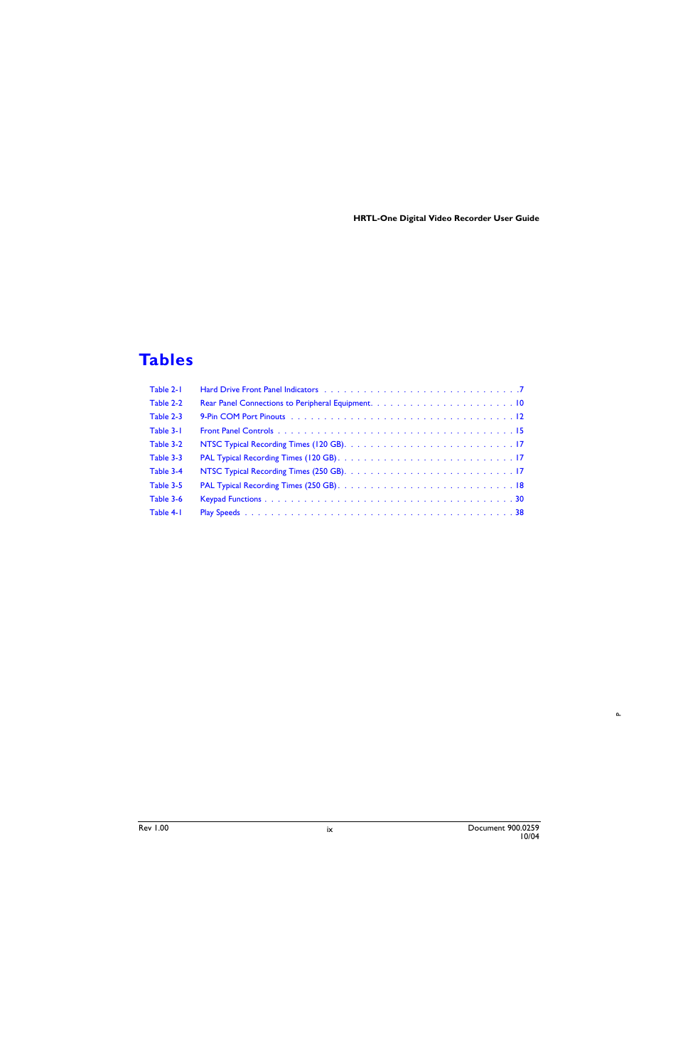 Tables | Honeywell HRTL-One User Manual | Page 7 / 62