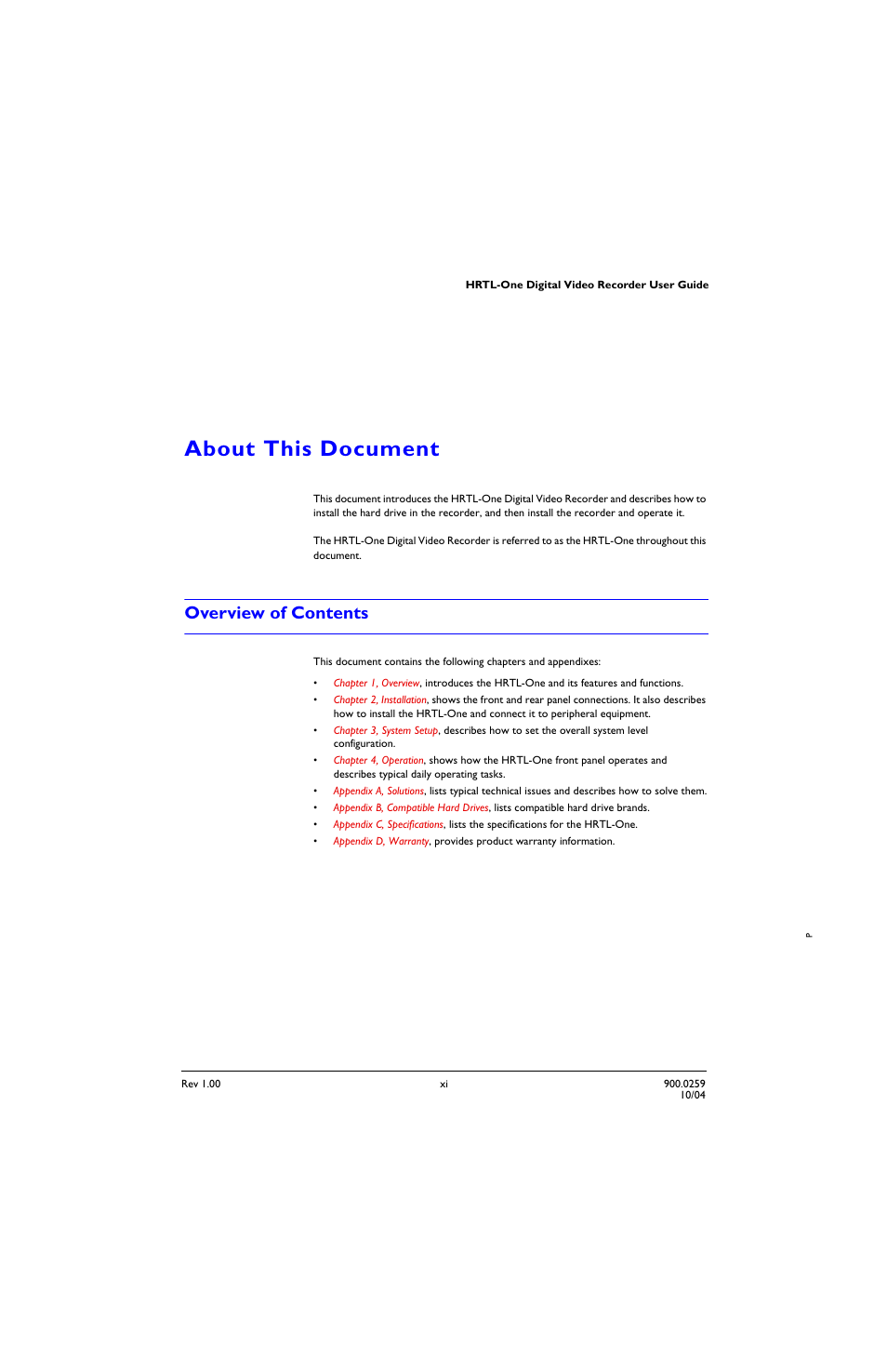 About this document, Overview of contents | Honeywell HRTL-One User Manual | Page 8 / 62