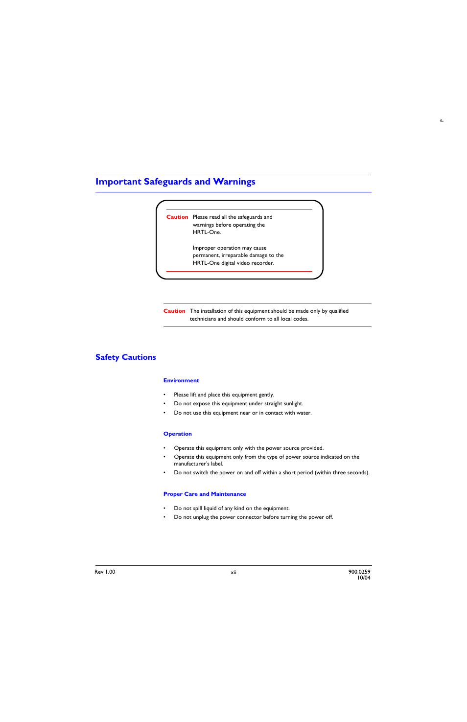 Important safeguards and warnings, Safety cautions | Honeywell HRTL-One User Manual | Page 9 / 62