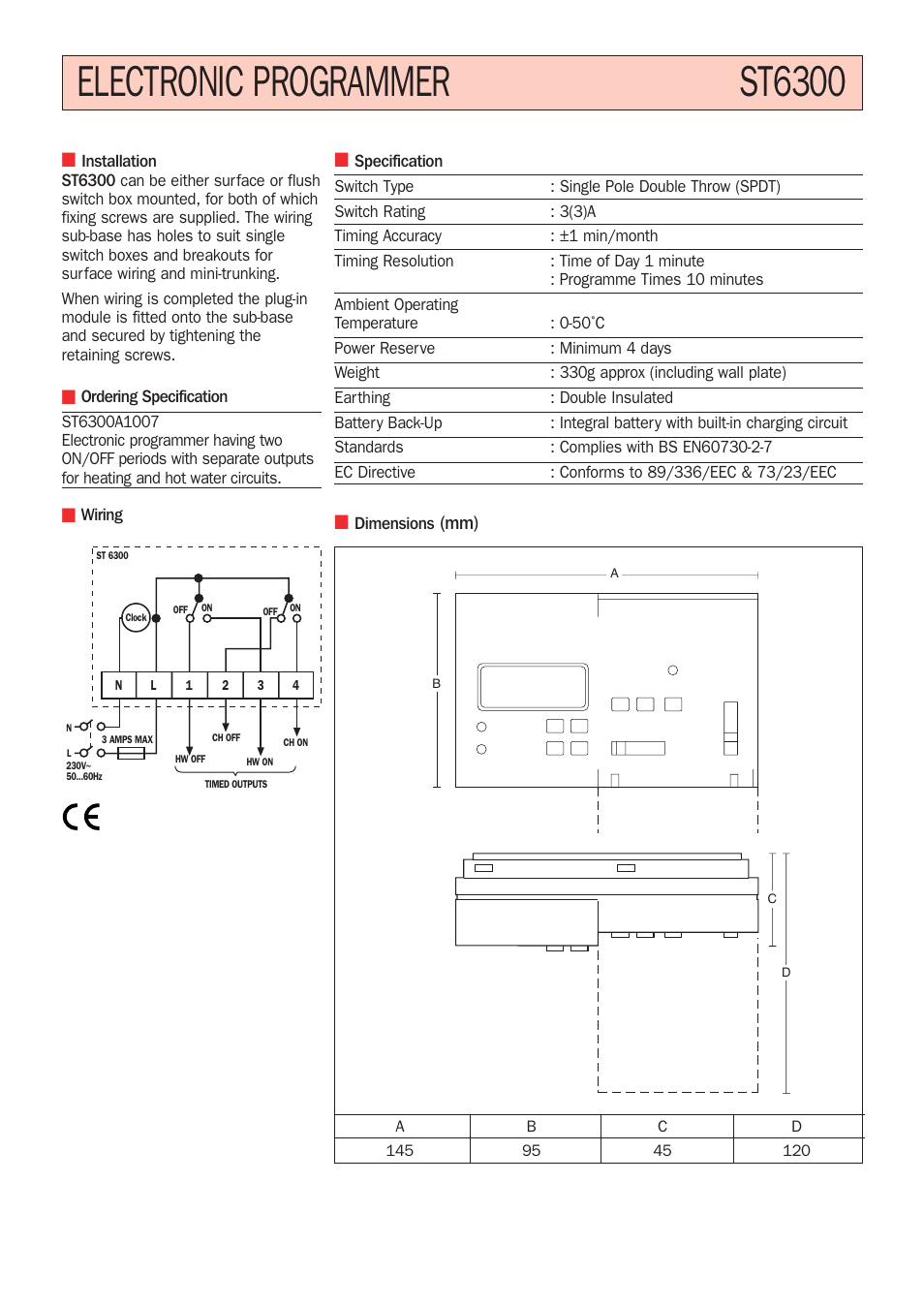 Electronic programmer st6300 | Honeywell ST6300 User Manual | Page 2 / 2