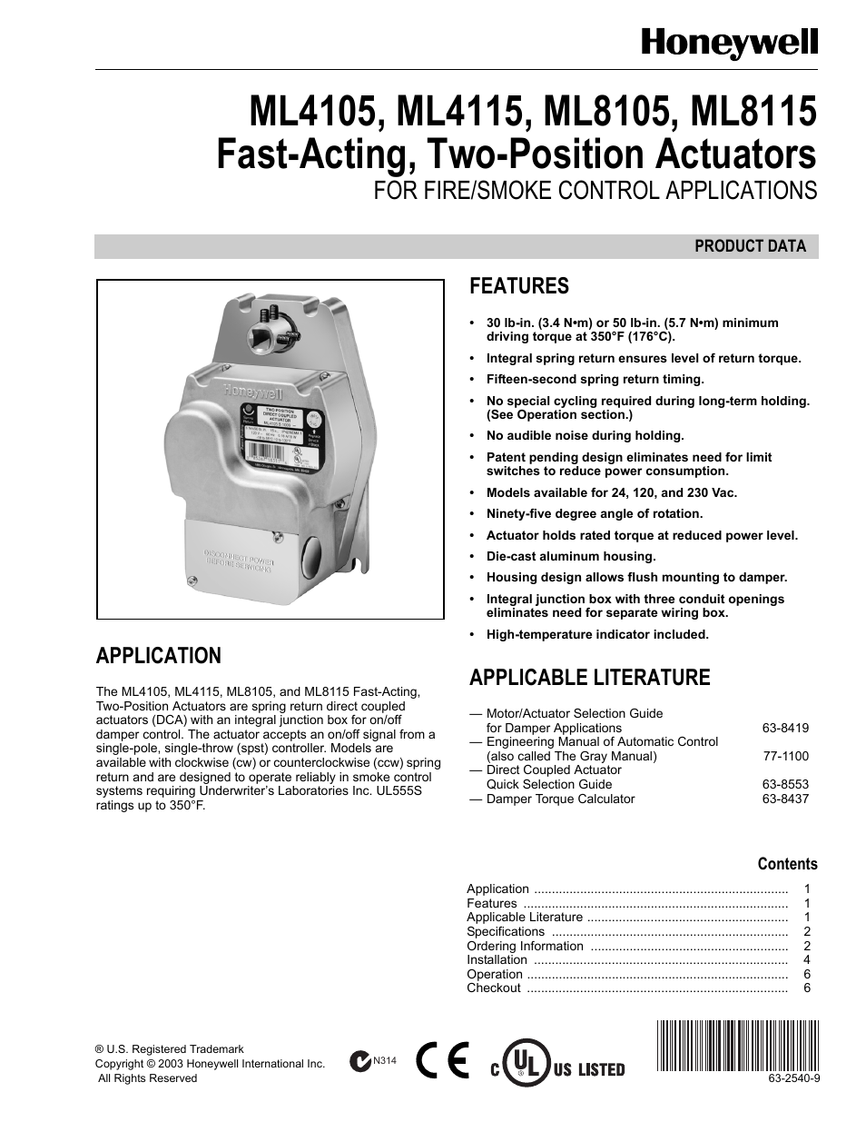 Honeywell ML4105 User Manual | 8 pages