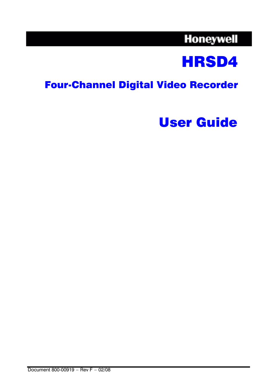 Honeywell HRSD4 User Manual | 136 pages