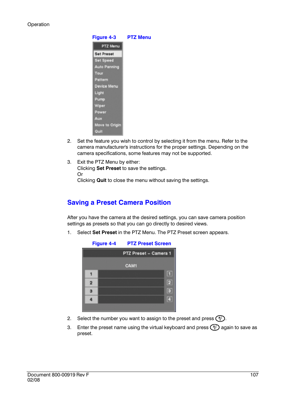 Saving a preset camera position | Honeywell HRSD4 User Manual | Page 107 / 136