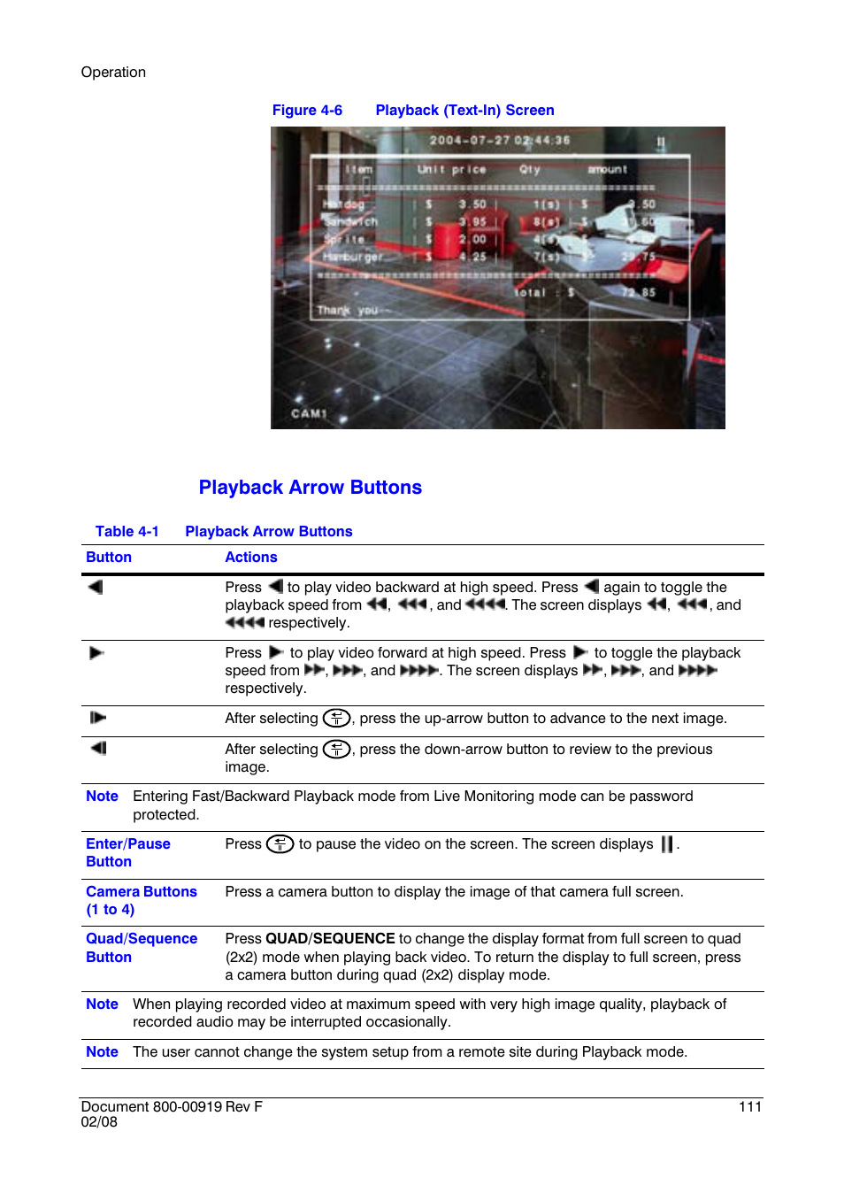 Playback arrow buttons | Honeywell HRSD4 User Manual | Page 111 / 136