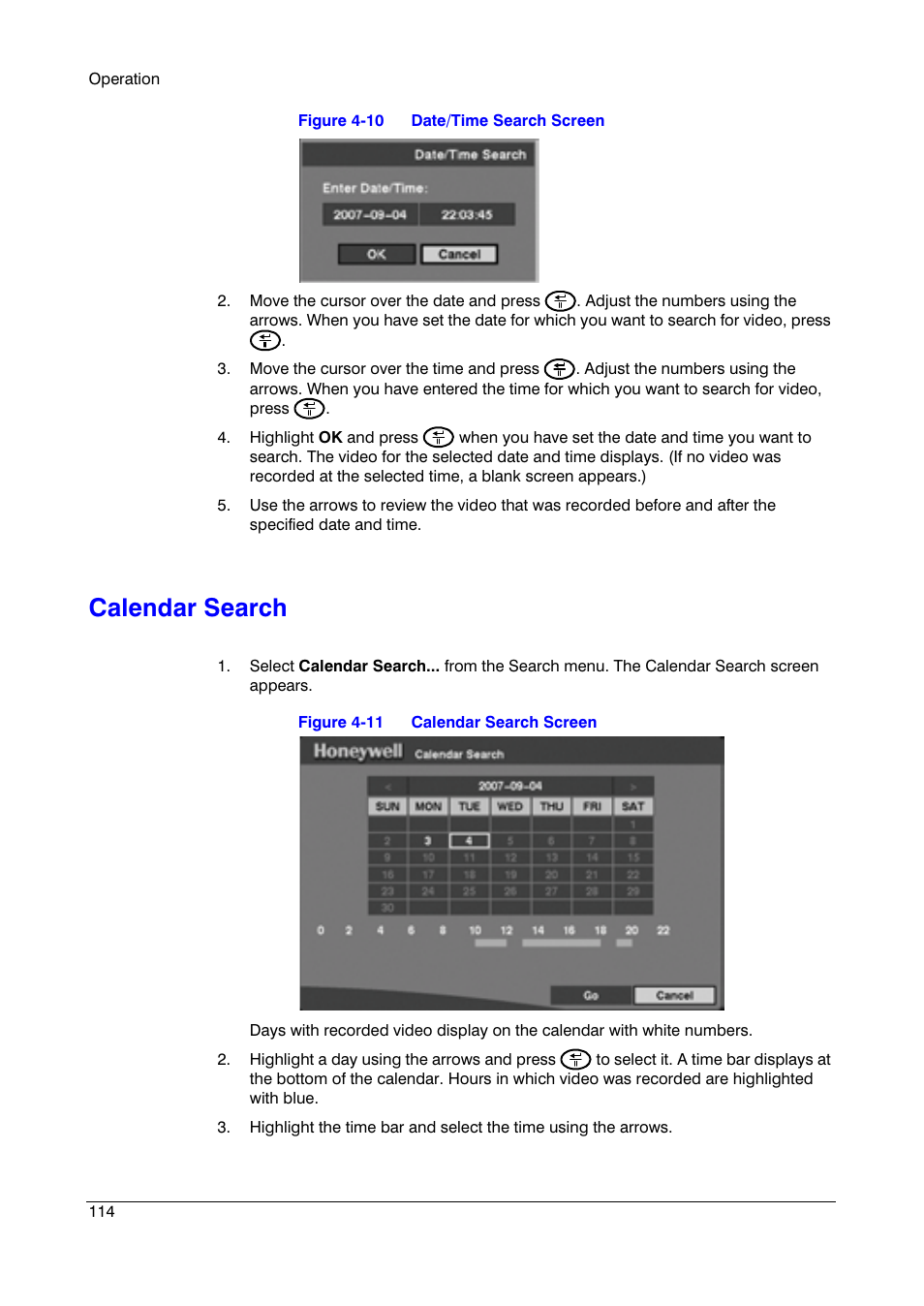 Calendar search | Honeywell HRSD4 User Manual | Page 114 / 136