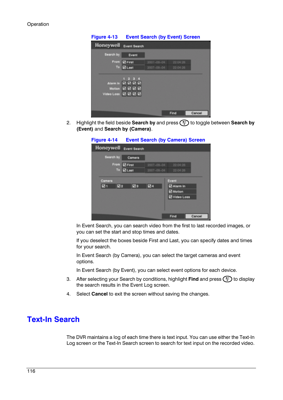 Text-in search | Honeywell HRSD4 User Manual | Page 116 / 136