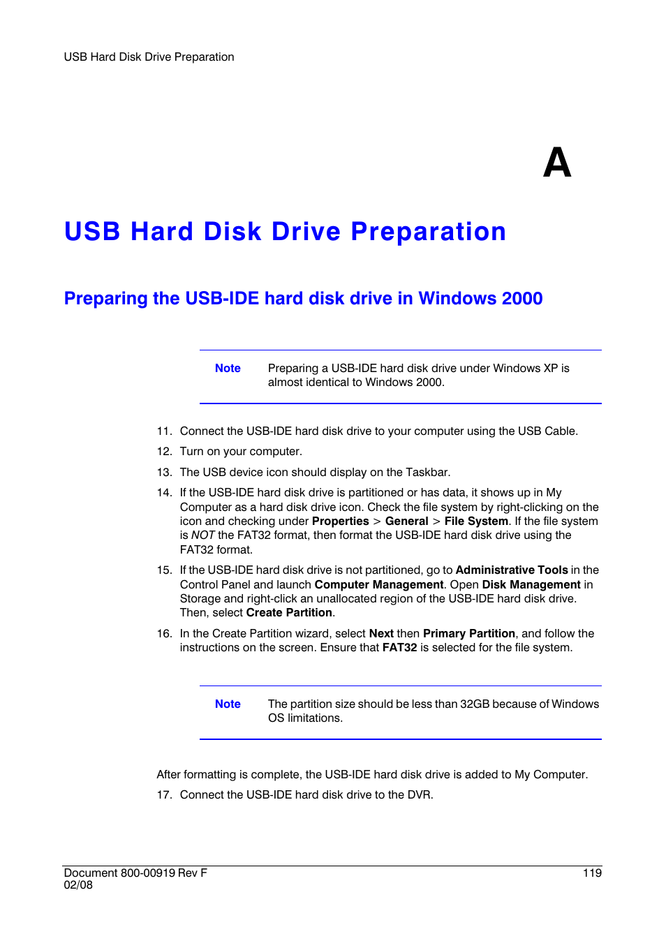 Usb hard disk drive preparation a, Usb hard disk drive preparation | Honeywell HRSD4 User Manual | Page 119 / 136
