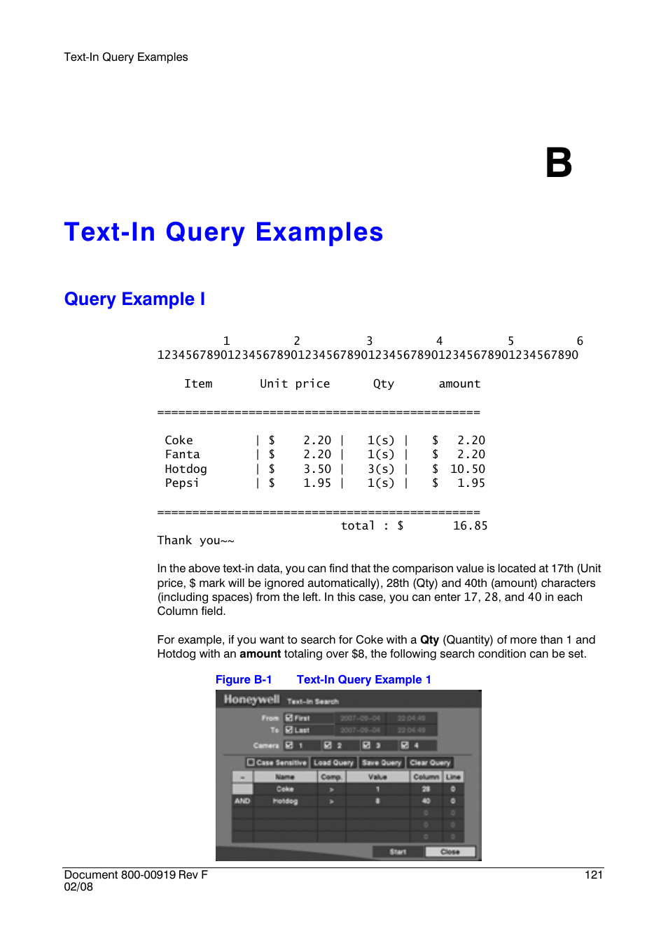 Text-in query examples b, Query example i, Text-in query examples | Honeywell HRSD4 User Manual | Page 121 / 136