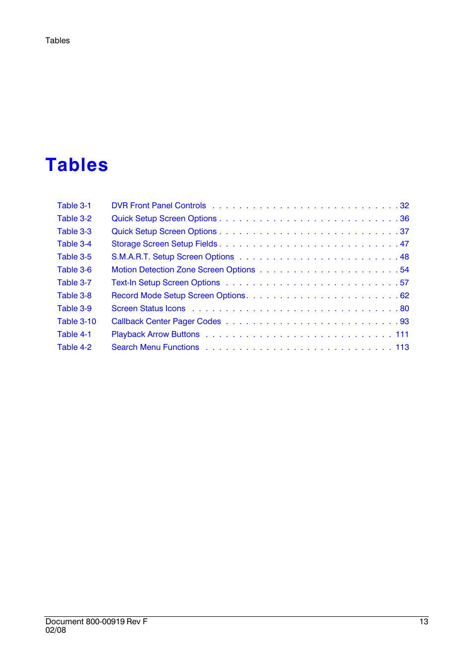 Tables | Honeywell HRSD4 User Manual | Page 13 / 136