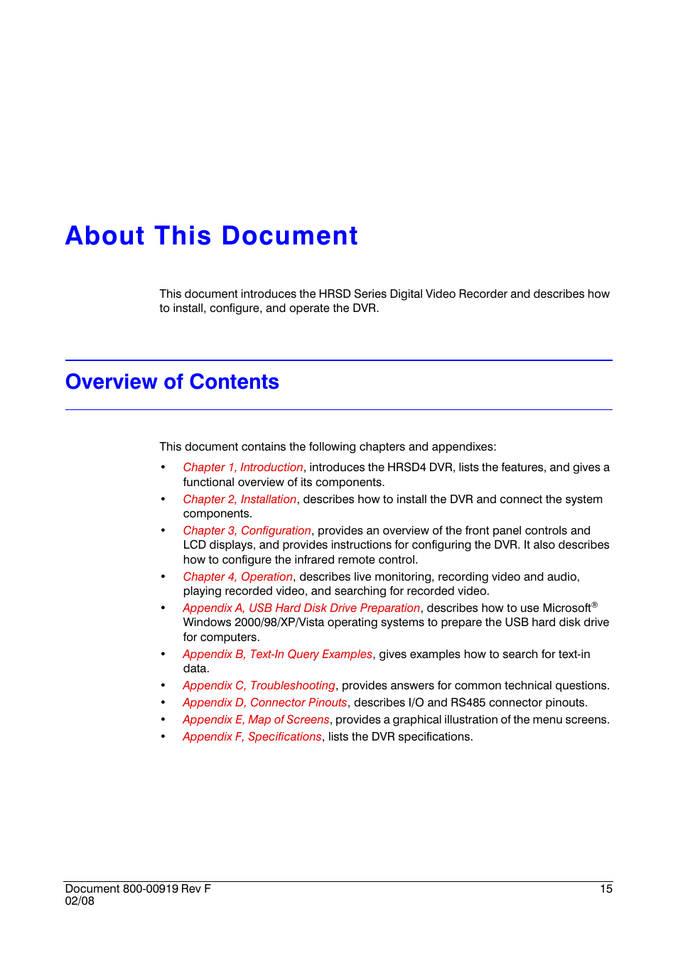 About this document, Overview of contents | Honeywell HRSD4 User Manual | Page 15 / 136