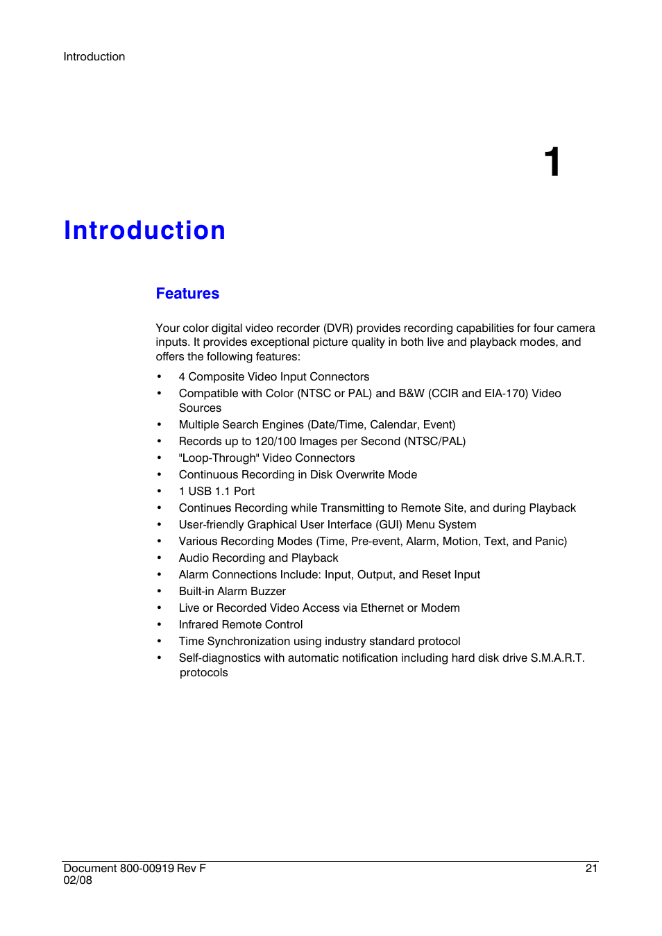 Introduction 1, Introduction, Features | Honeywell HRSD4 User Manual | Page 21 / 136