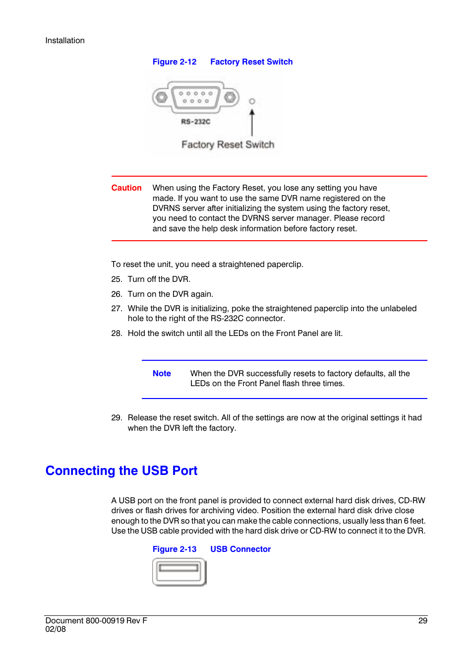 Connecting the usb port | Honeywell HRSD4 User Manual | Page 29 / 136