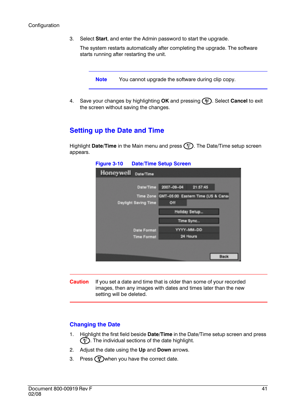 Setting up the date and time | Honeywell HRSD4 User Manual | Page 41 / 136