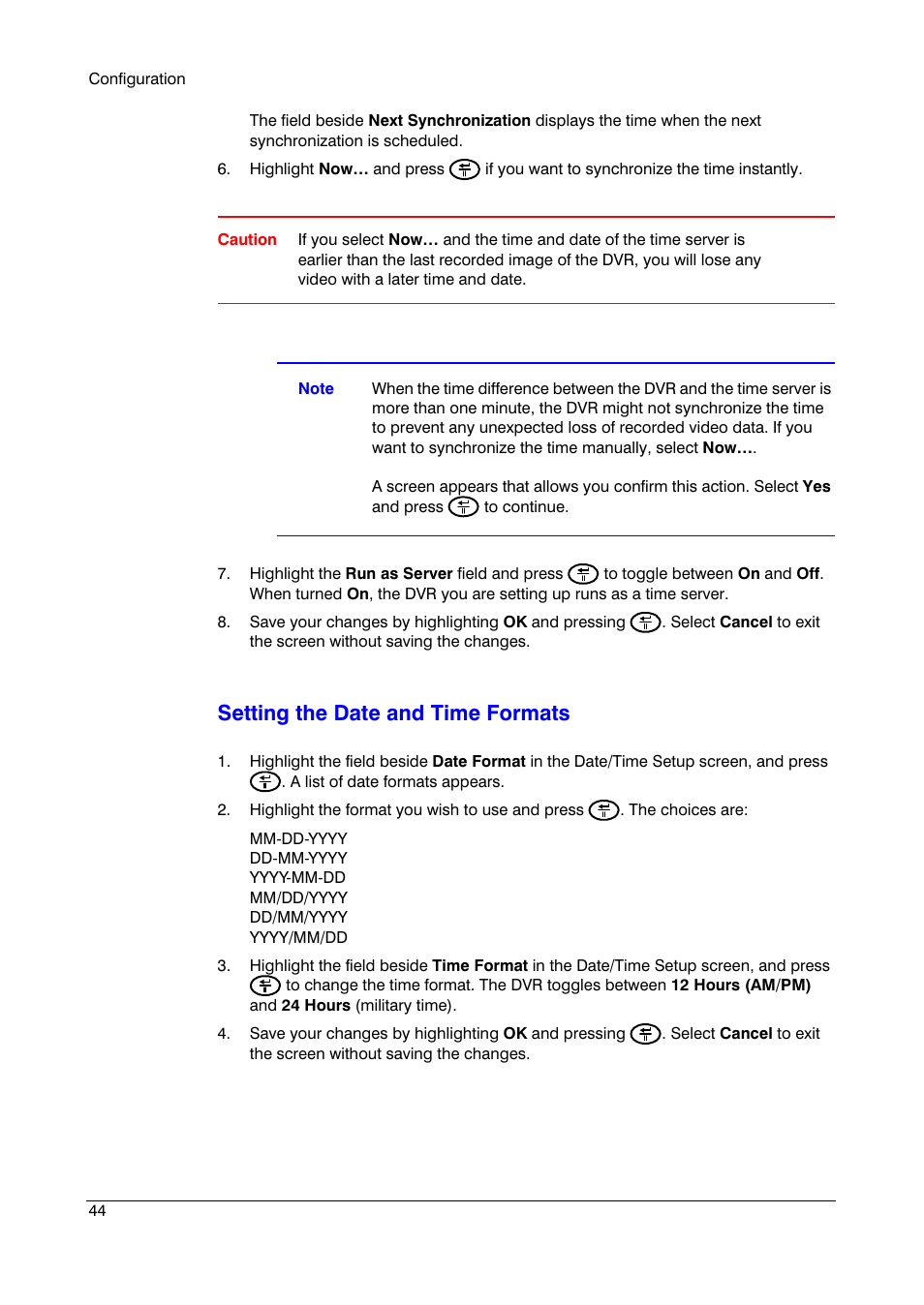 Setting the date and time formats | Honeywell HRSD4 User Manual | Page 44 / 136