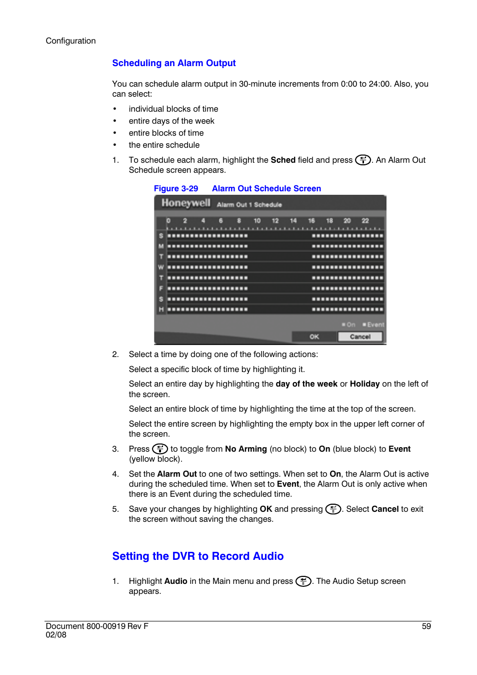 Setting the dvr to record audio | Honeywell HRSD4 User Manual | Page 59 / 136
