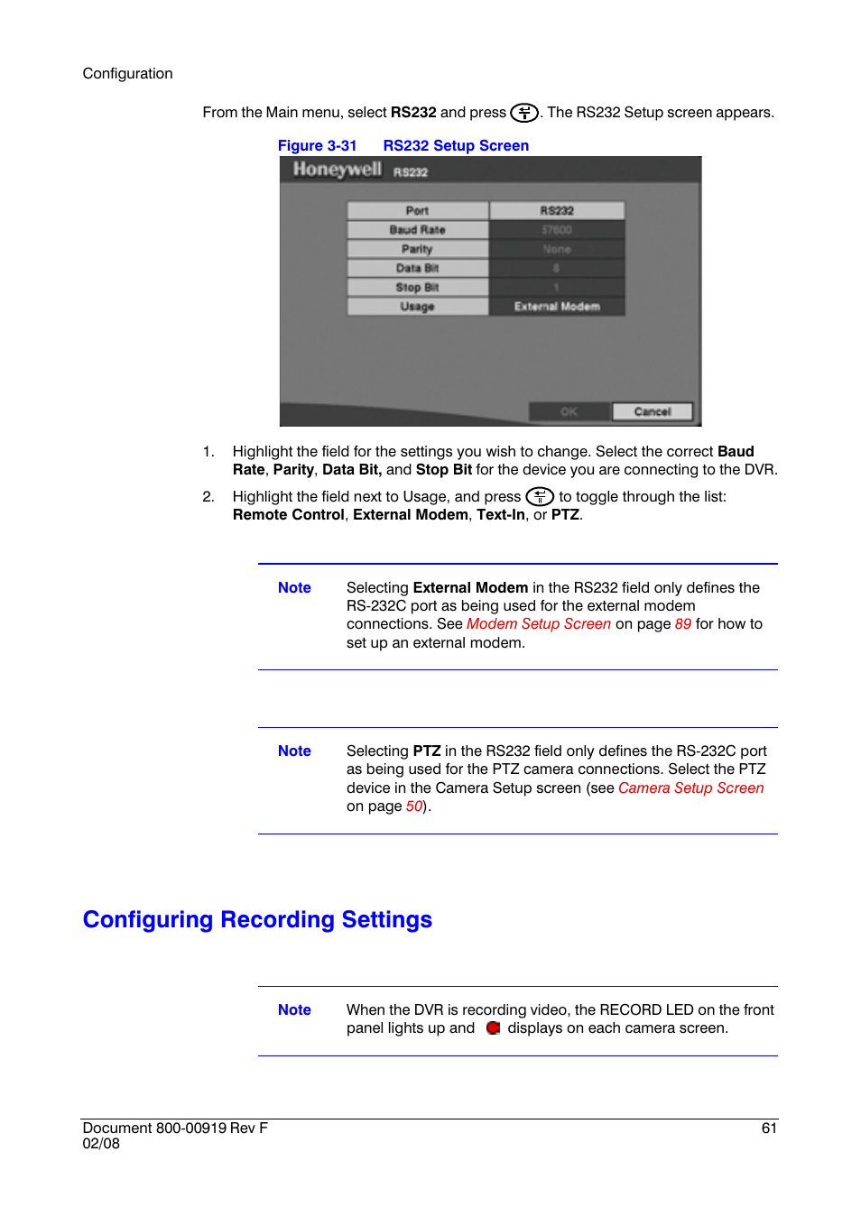 Configuring recording settings | Honeywell HRSD4 User Manual | Page 61 / 136