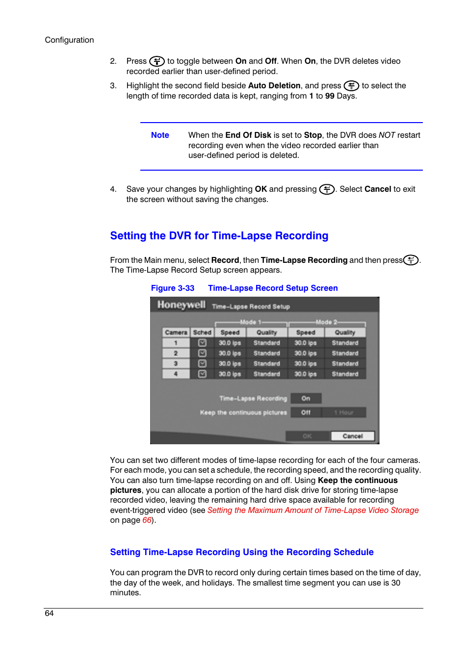 Setting the dvr for time-lapse recording | Honeywell HRSD4 User Manual | Page 64 / 136