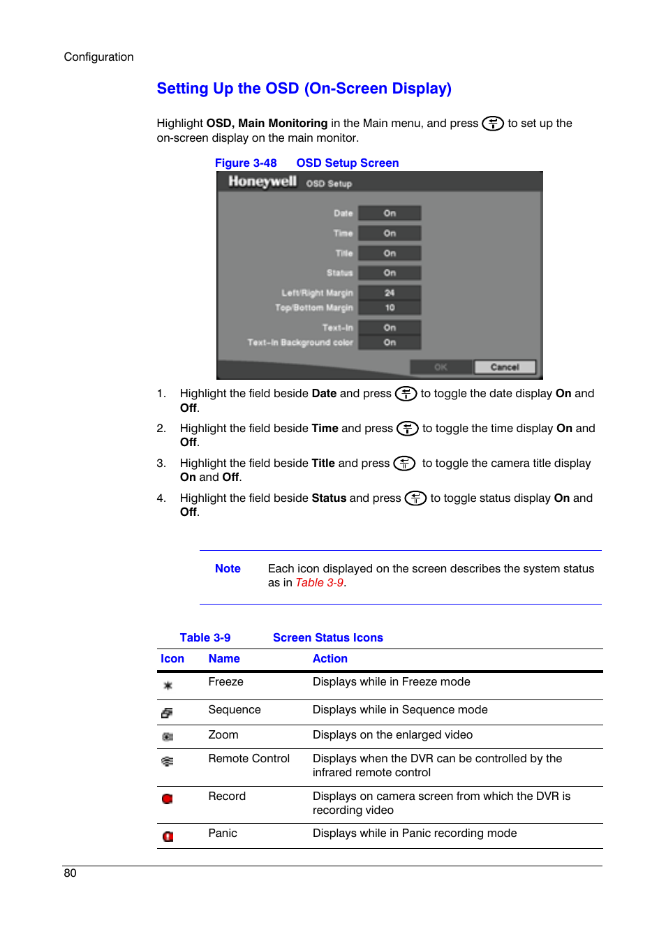 Setting up the osd (on-screen display) | Honeywell HRSD4 User Manual | Page 80 / 136