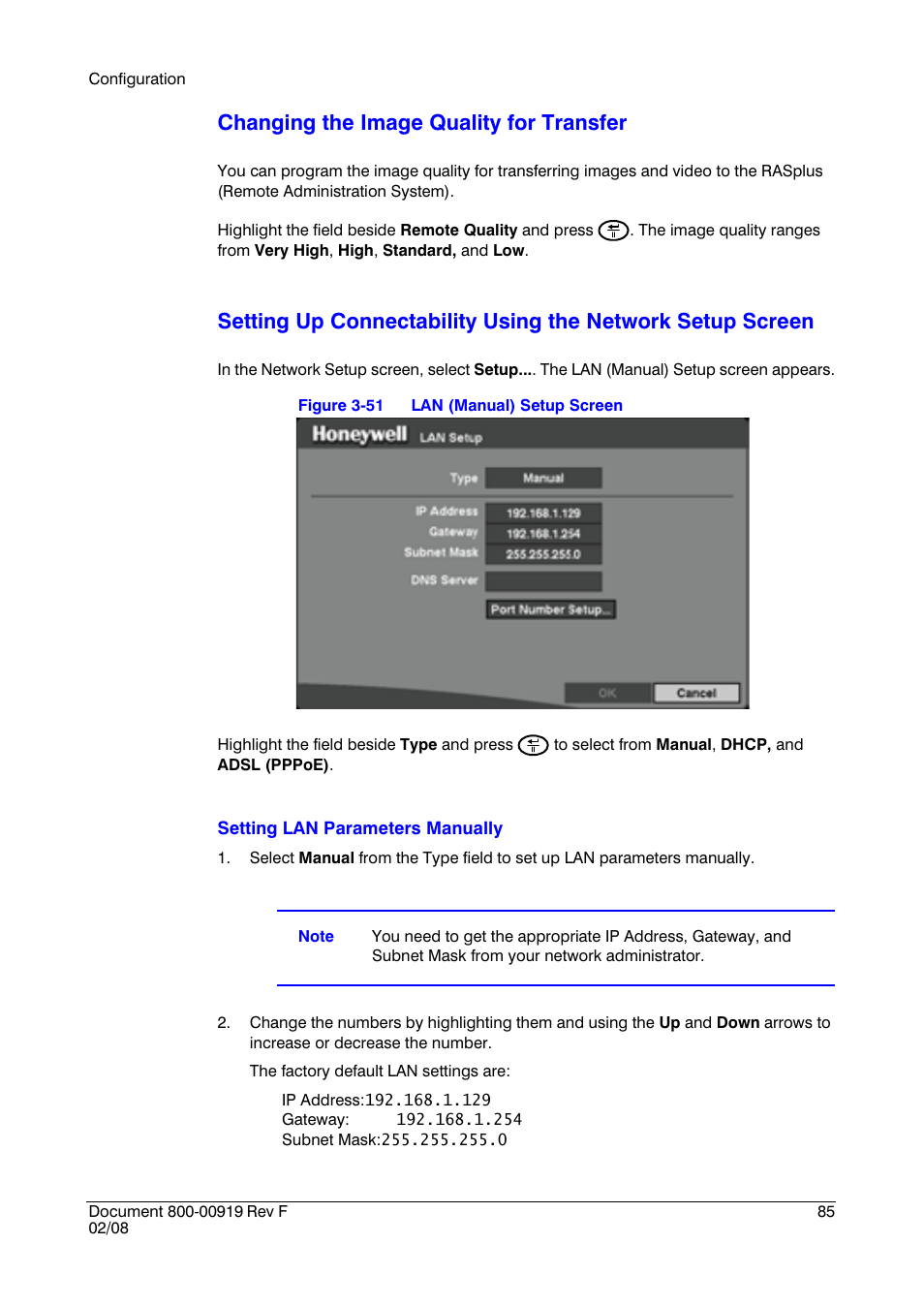 Changing the image quality for transfer | Honeywell HRSD4 User Manual | Page 85 / 136