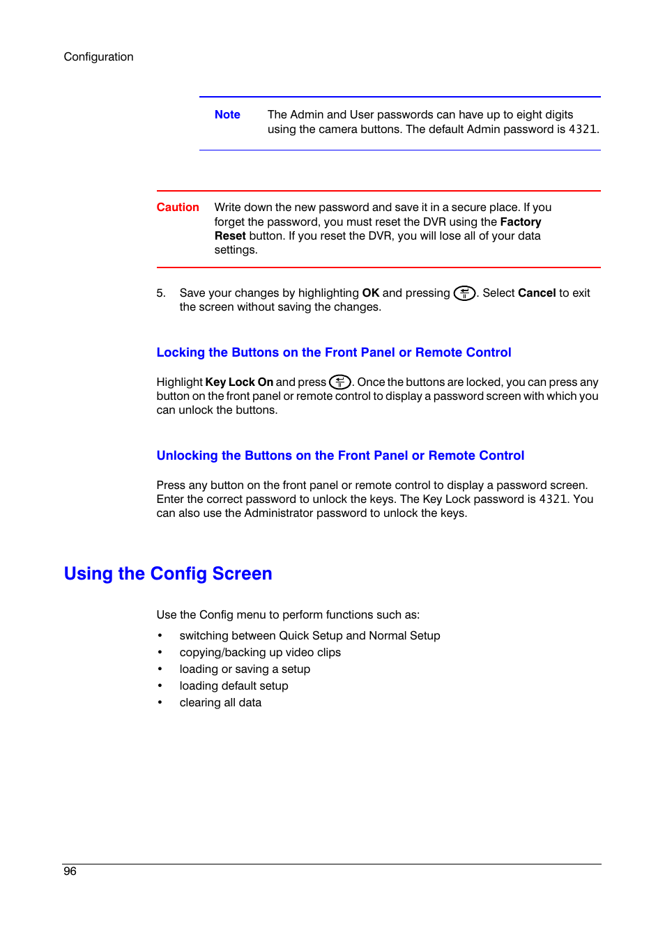 Using the config screen | Honeywell HRSD4 User Manual | Page 96 / 136