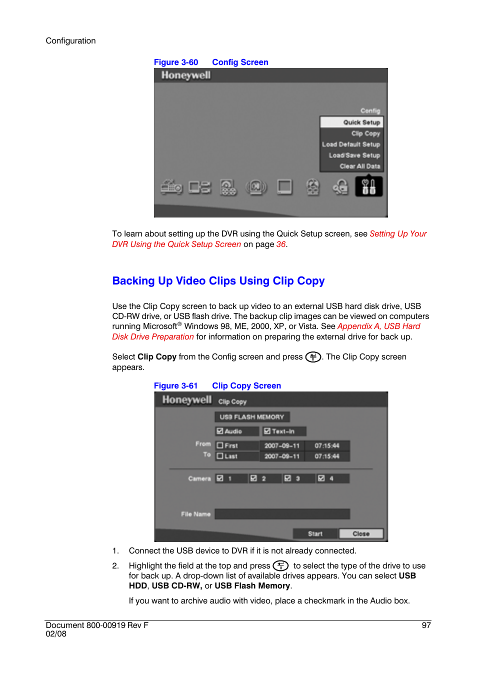 Backing up video clips using clip copy | Honeywell HRSD4 User Manual | Page 97 / 136