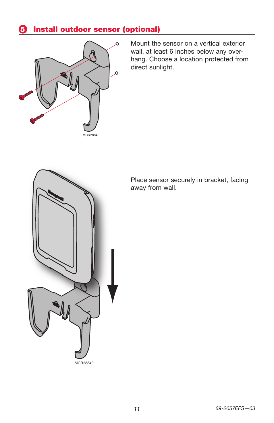 Install outdoor sensor (optional) | Honeywell PRESTIGE THX9000 User Manual | Page 11 / 52