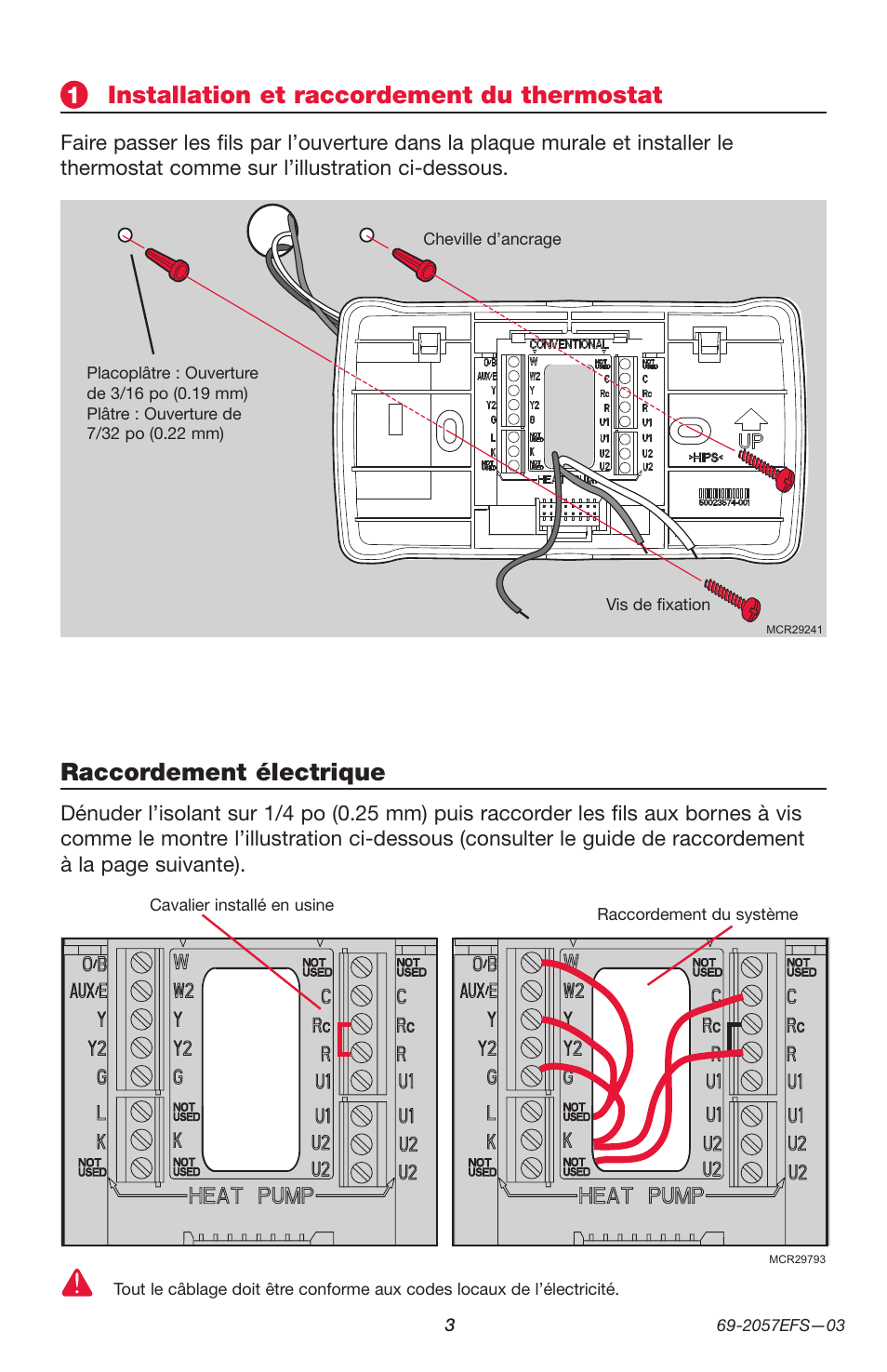 Installation et raccordement du thermostat, Raccordement électrique | Honeywell PRESTIGE THX9000 User Manual | Page 19 / 52