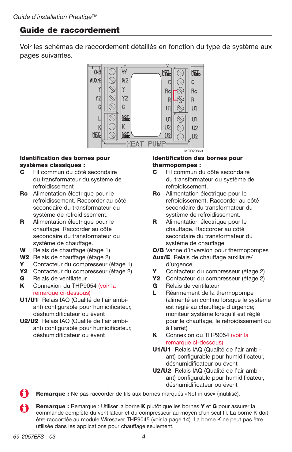 Guide de raccordement | Honeywell PRESTIGE THX9000 User Manual | Page 20 / 52