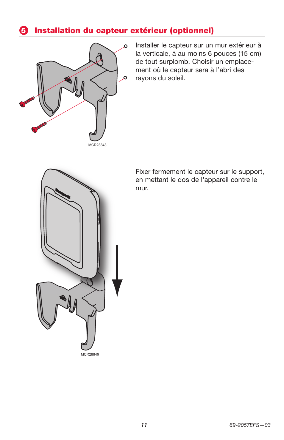 Installation du capteur extérieur (optionnel) | Honeywell PRESTIGE THX9000 User Manual | Page 27 / 52