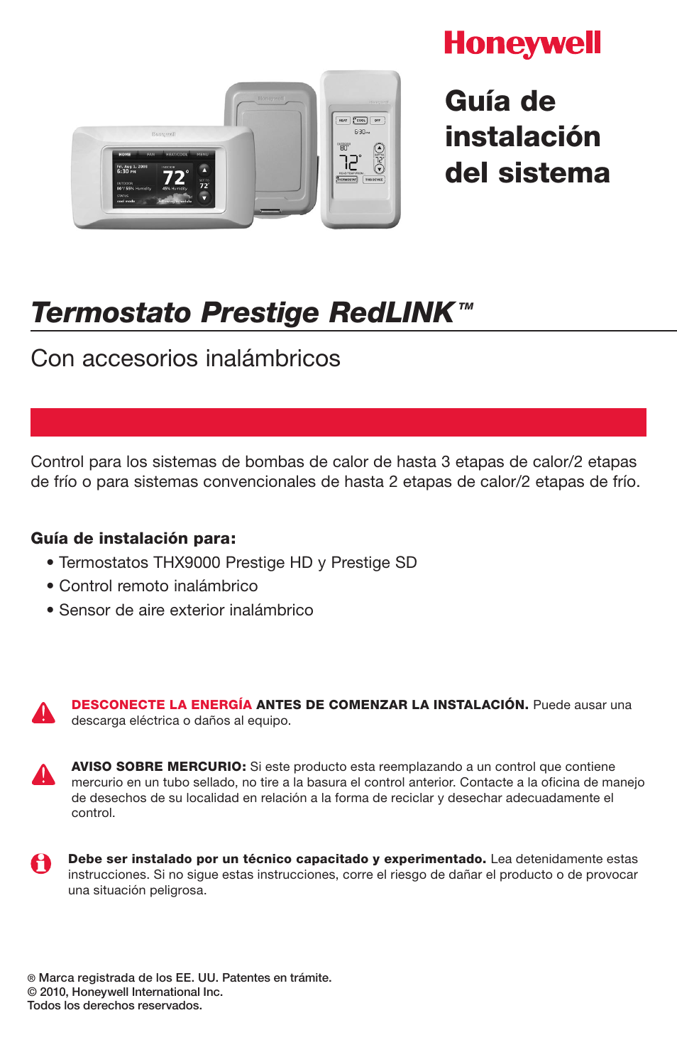 Termostato prestige redlink, Guía de instalación del sistema, Con accesorios inalámbricos | Honeywell PRESTIGE THX9000 User Manual | Page 33 / 52