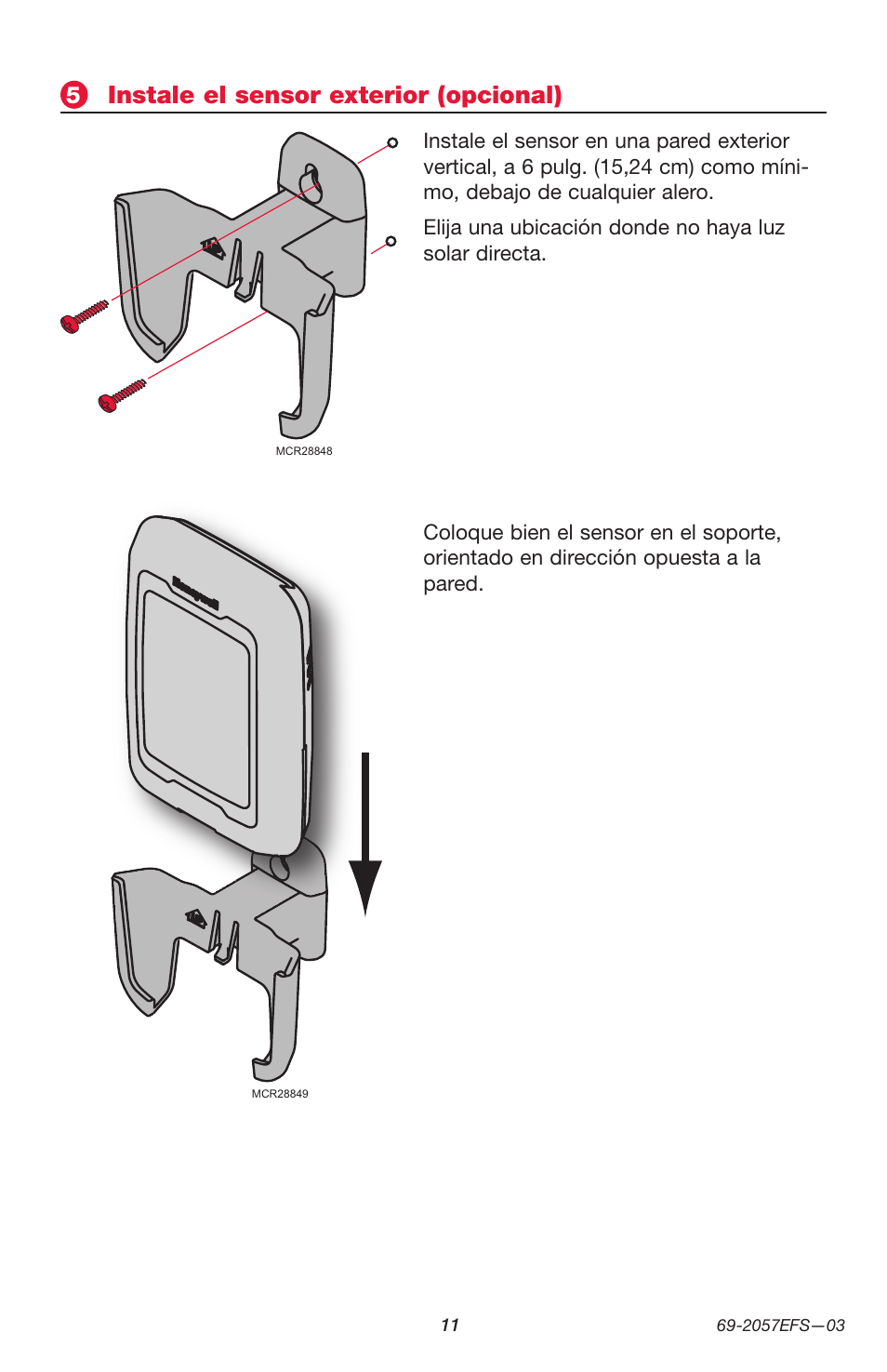 Instale el sensor exterior (opcional) | Honeywell PRESTIGE THX9000 User Manual | Page 43 / 52