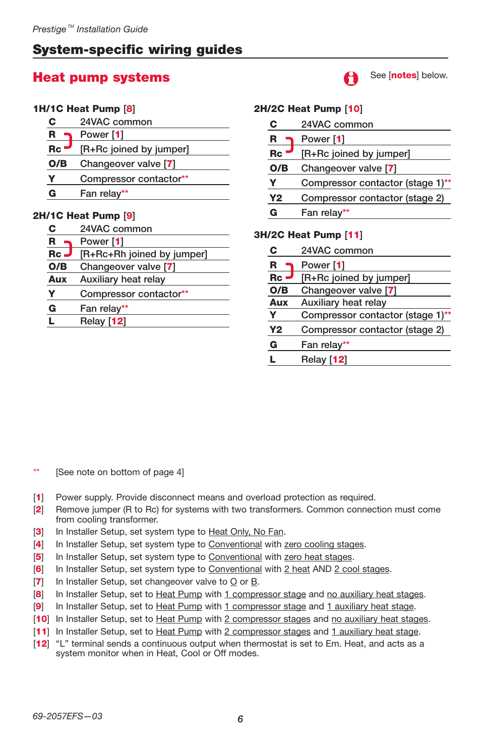 Heat pump systems system-specific wiring guides | Honeywell PRESTIGE THX9000 User Manual | Page 6 / 52