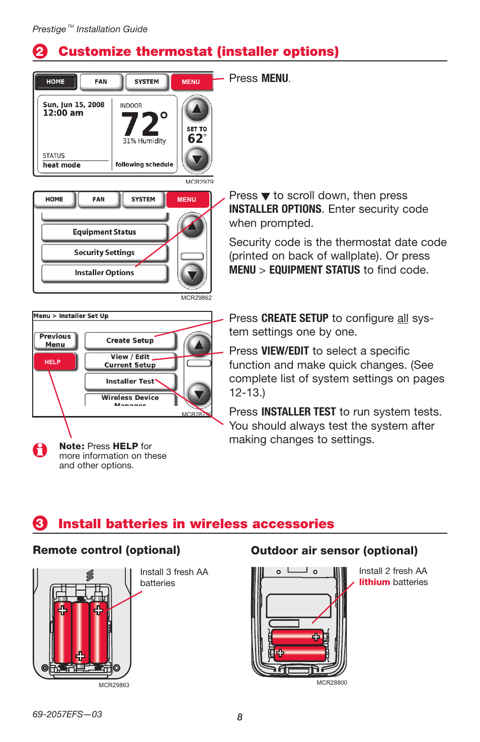 Press menu, Press | Honeywell PRESTIGE THX9000 User Manual | Page 8 / 52