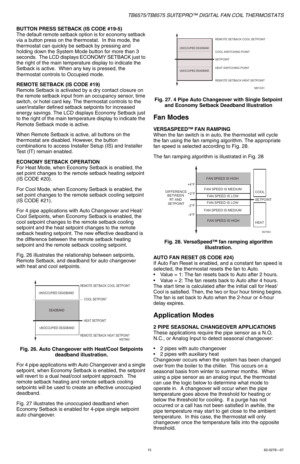 Fan modes, Application modes | Honeywell SUITEPRO TB8575 User Manual | Page 15 / 20