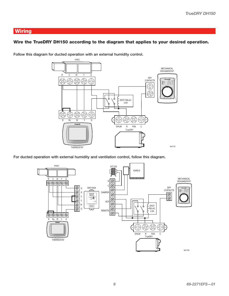 Wiring, Truedry dh150 | Honeywell TRUEDRY DH150 User Manual | Page 11 / 60