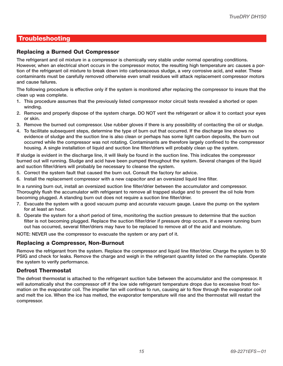 Troubleshooting | Honeywell TRUEDRY DH150 User Manual | Page 17 / 60