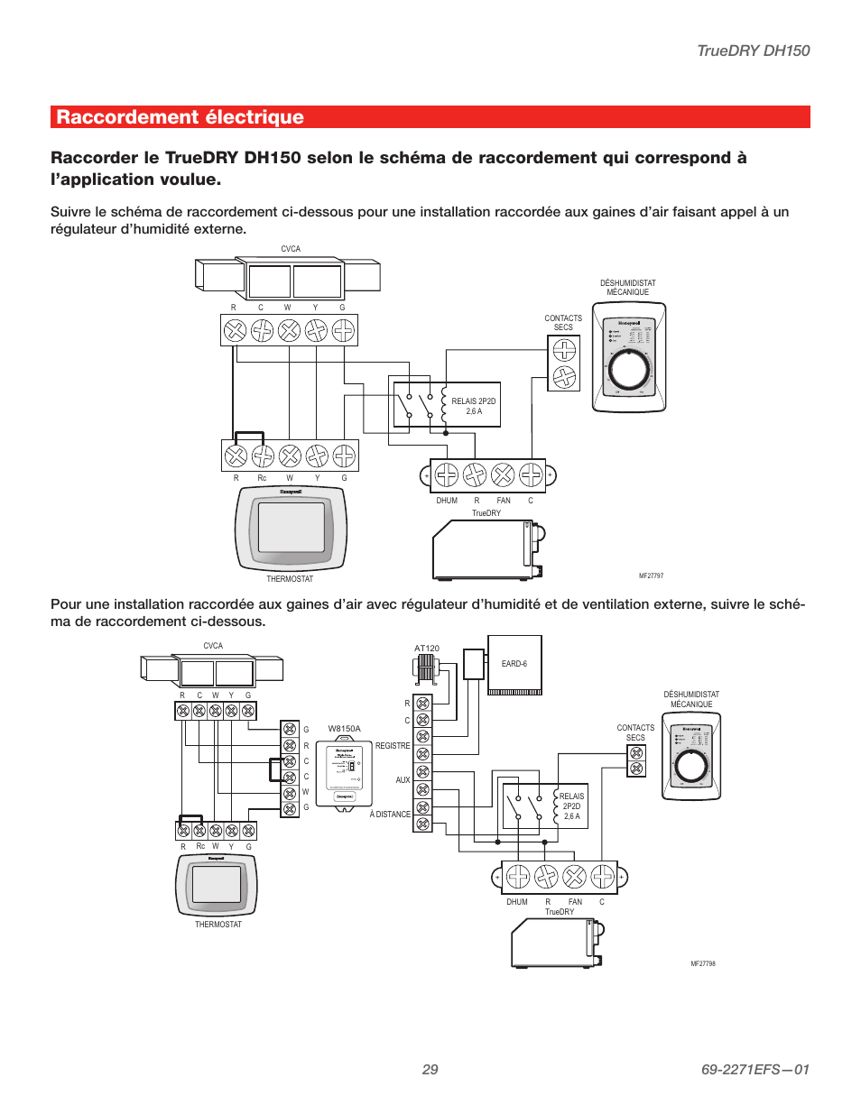Raccordement électrique, Truedry dh150 | Honeywell TRUEDRY DH150 User Manual | Page 31 / 60