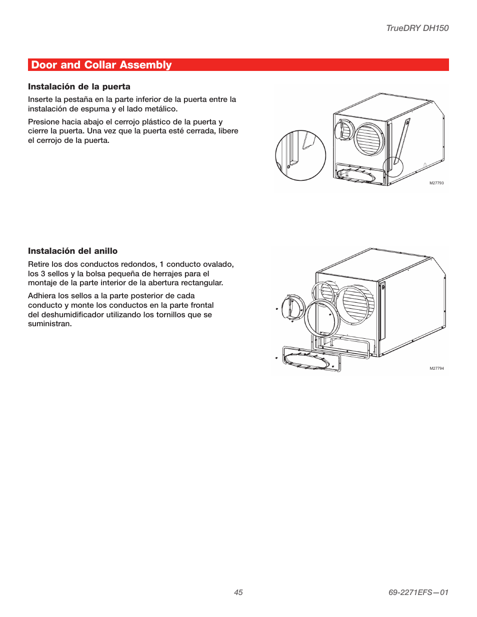 Door and collar assembly | Honeywell TRUEDRY DH150 User Manual | Page 47 / 60