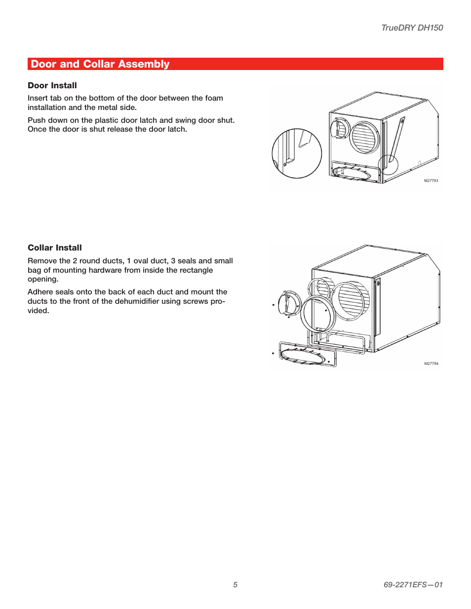 Door and collar assembly | Honeywell TRUEDRY DH150 User Manual | Page 7 / 60