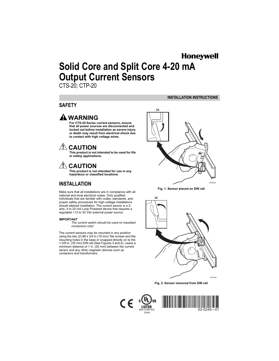 Honeywell CTP-20 User Manual | 4 pages