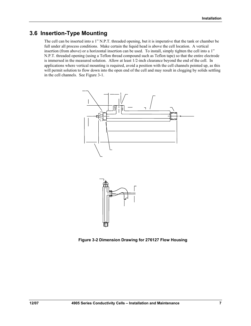 6 insertion-type mounting, Insertion-type mounting | Honeywell 4905 Style Conductivity Cells 70-82-25-18 User Manual | Page 13 / 26