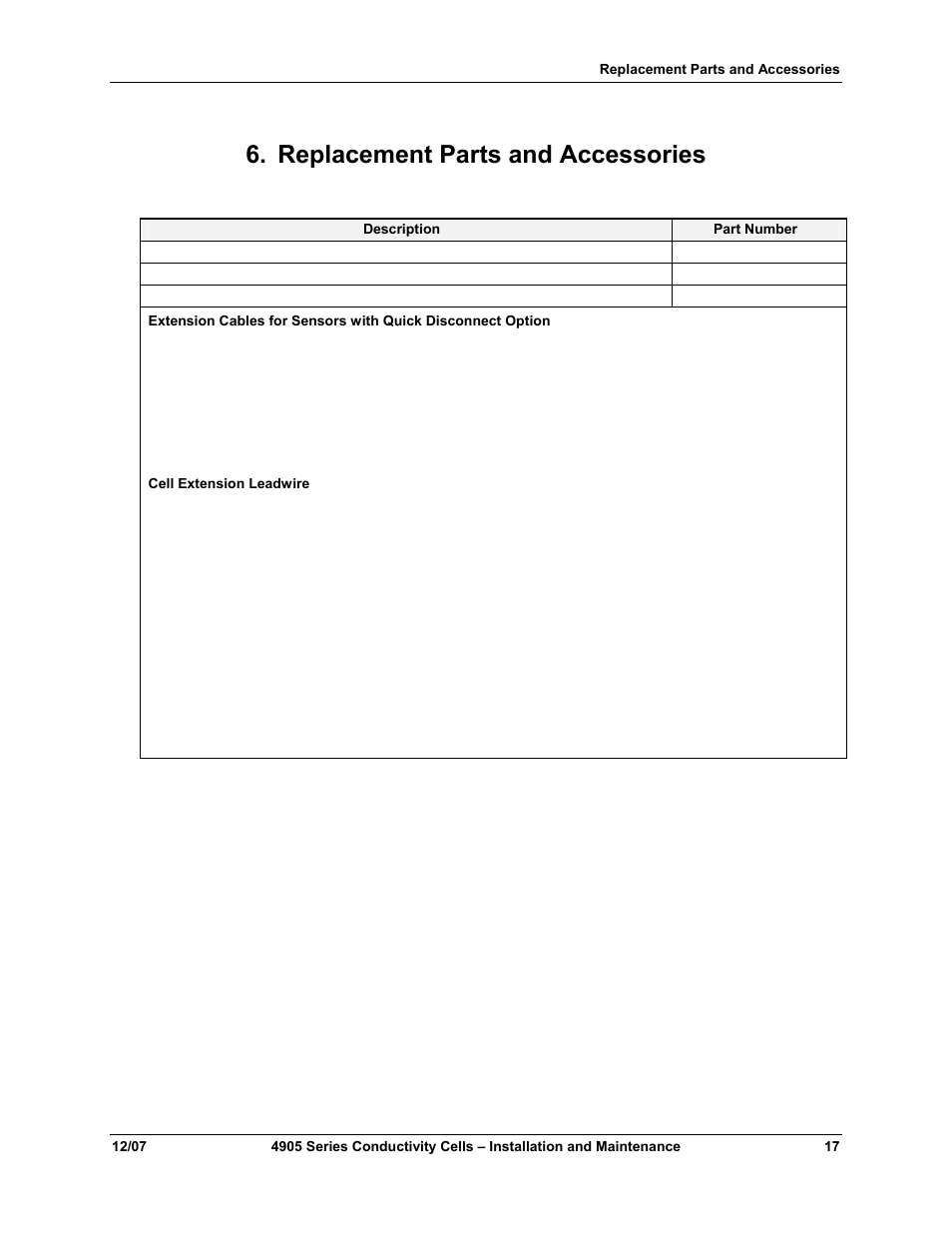 Replacement parts and accessories | Honeywell 4905 Style Conductivity Cells 70-82-25-18 User Manual | Page 23 / 26